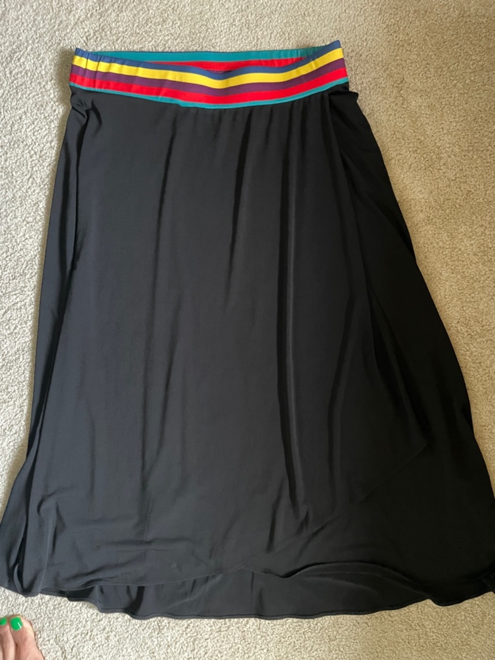 Catherine Malandrino Black Maxi Skirt with Multicolor Stripe Waistband